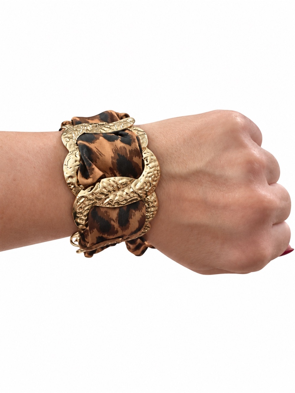 Brand New Leopard Scarf Bracelet Gold Tone Hammered Links Interchangeable Wrap